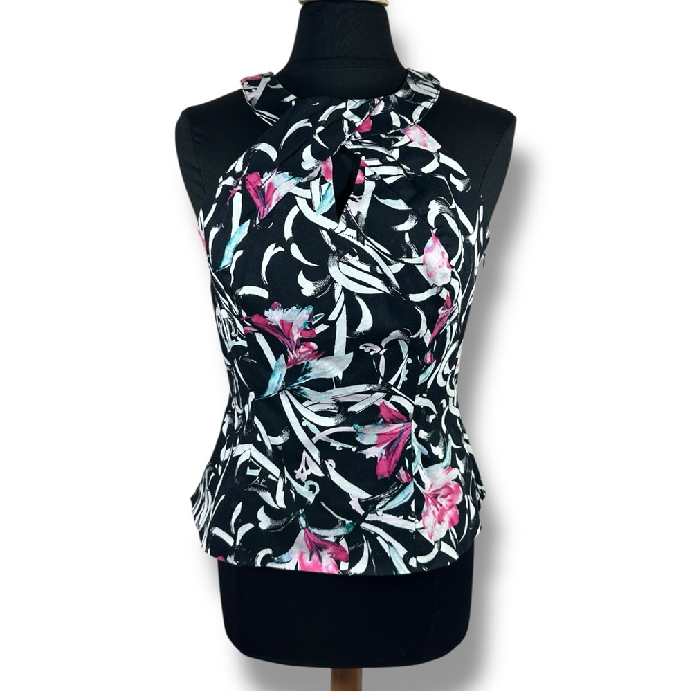 Women’s Black Halter Floral Print Top - Pink Accent - Picture 2 of 11